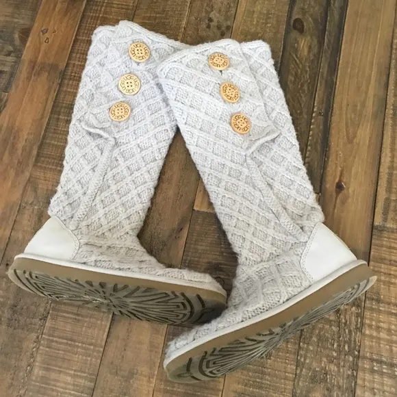 UGG Light Gray Cardy Lattice Knit Tall Boots Size 6