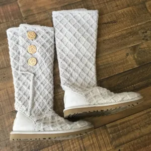 UGG Light Gray Cardy Lattice Knit Tall Boots Size 6