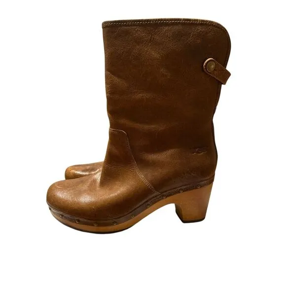 UGG Lynnea Womens Size 7 Brown Classic Outdoor Leather Heel Ankle Winter Boots
