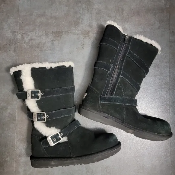 UGG Maddi II Black Shearling Lined Boots, Kids Size 3