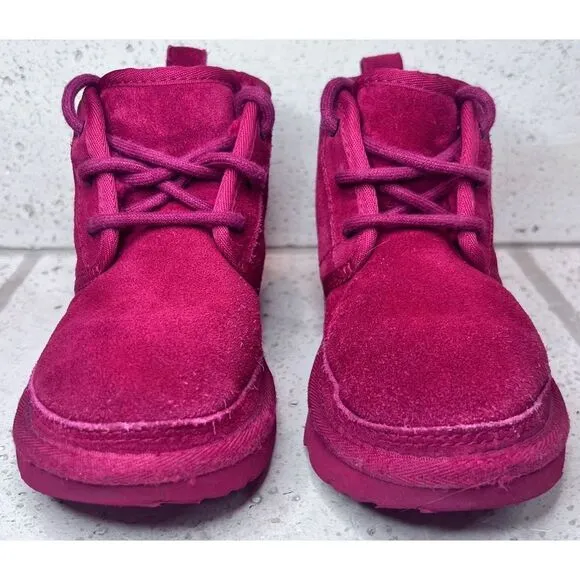 UGG Neubel Kids Red Suede Shearling Chukka Ankle Lace Up Boots Size 13