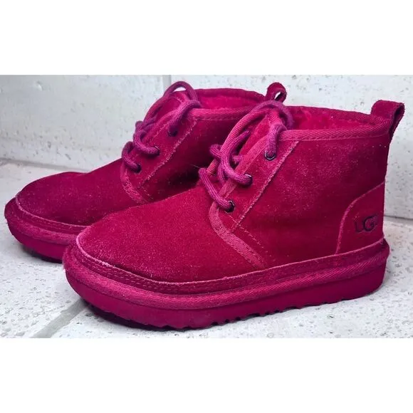 UGG Neubel Kids Red Suede Shearling Chukka Ankle Lace Up Boots Size 13
