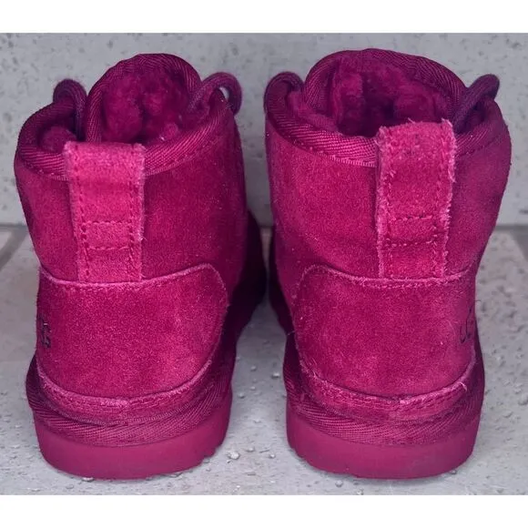 UGG Neubel Kids Red Suede Shearling Chukka Ankle Lace Up Boots Size 13