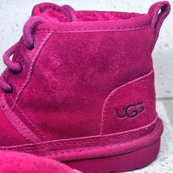 UGG Neubel Kids Red Suede Shearling Chukka Ankle Lace Up Boots Size 13