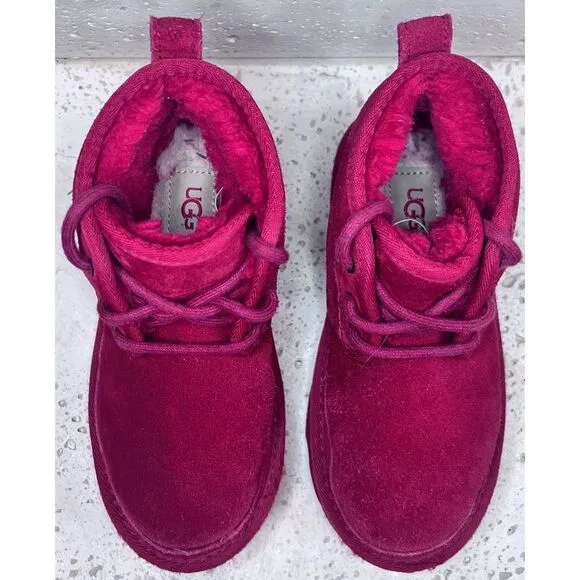 UGG Neubel Kids Red Suede Shearling Chukka Ankle Lace Up Boots Size 13