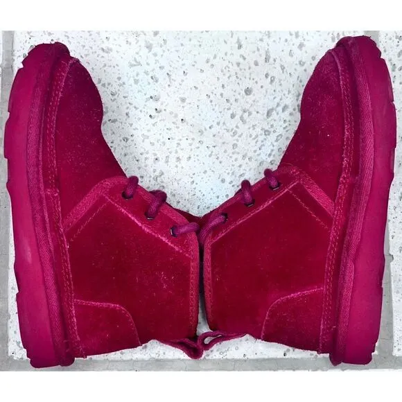 UGG Neubel Kids Red Suede Shearling Chukka Ankle Lace Up Boots Size 13