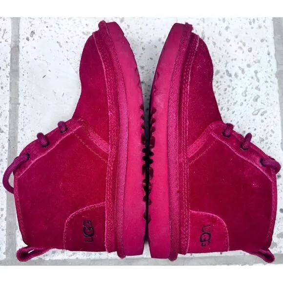 UGG Neubel Kids Red Suede Shearling Chukka Ankle Lace Up Boots Size 13