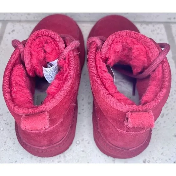 UGG Neubel Kids Red Suede Shearling Chukka Ankle Lace Up Boots Size 13