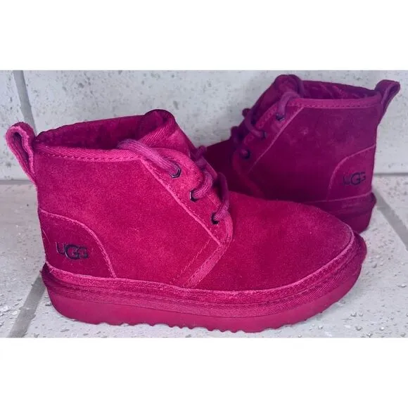 UGG Neubel Kids Red Suede Shearling Chukka Ankle Lace Up Boots Size 13