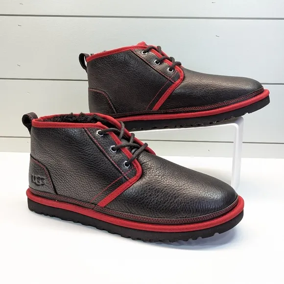UGG Neumel Leather Chukka Ankle Black Red Boots Size Men's 9