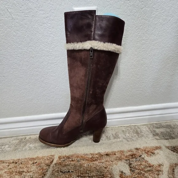 UGG Suede Tall Brown Heeled Boots Size 8