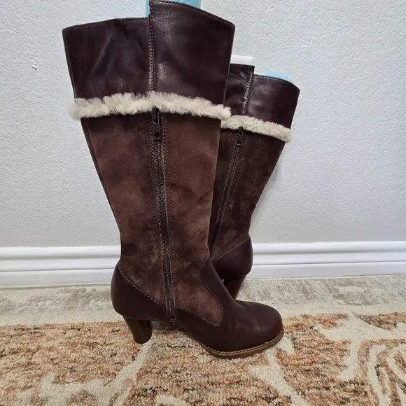 UGG Suede Tall Brown Heeled Boots Size 8