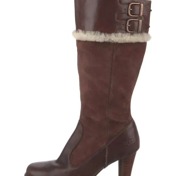 UGG Suede Tall Brown Heeled Boots Size 8