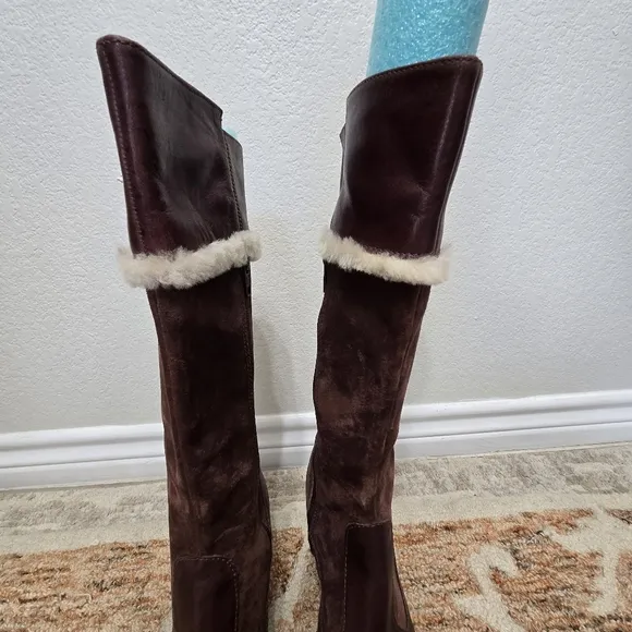 UGG Suede Tall Brown Heeled Boots Size 8