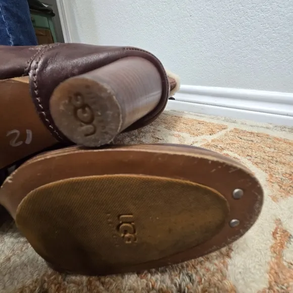 UGG Suede Tall Brown Heeled Boots Size 8