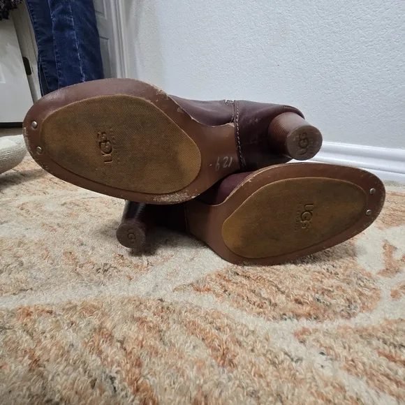 UGG Suede Tall Brown Heeled Boots Size 8