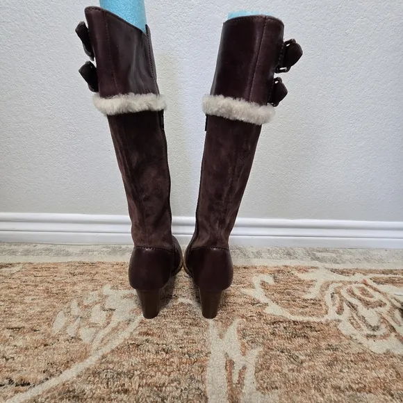 UGG Suede Tall Brown Heeled Boots Size 8