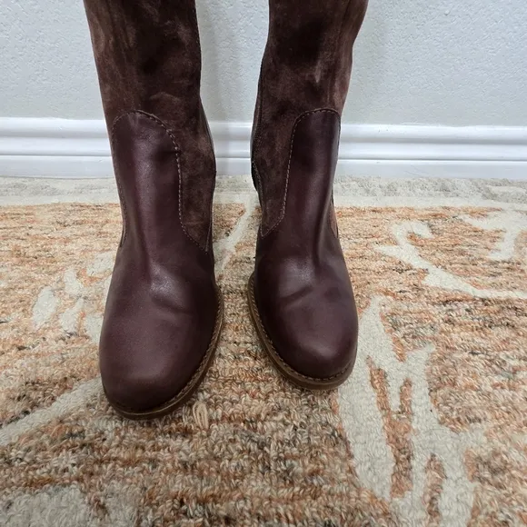 UGG Suede Tall Brown Heeled Boots Size 8