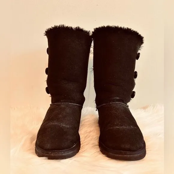 UGG Tall Bailey Button Cozy Warm Black Leather &amp; Sheepskin Bestseller Boots! 🔥