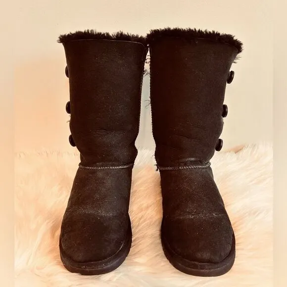 UGG Tall Bailey Button Cozy Warm Black Leather &amp; Sheepskin Bestseller Boots! 🔥