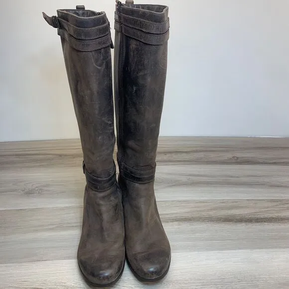 UGG Tall Riding Boots Womens 7 Brown Irmah Knee High Wedge Leather 1003362