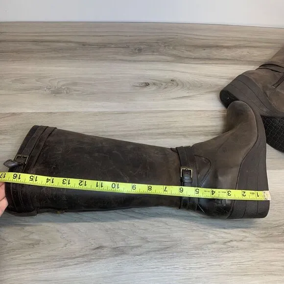 UGG Tall Riding Boots Womens 7 Brown Irmah Knee High Wedge Leather 1003362
