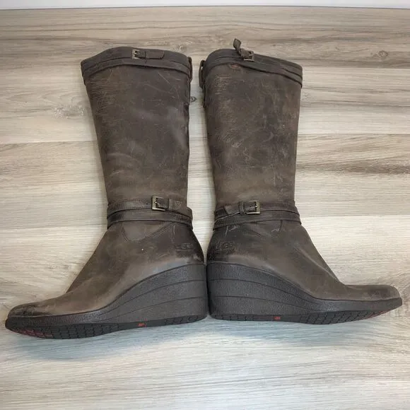 UGG Tall Riding Boots Womens 7 Brown Irmah Knee High Wedge Leather 1003362
