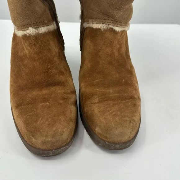 *UGG Tall Wedge Boots Tan Suede Sherpa Womens 8