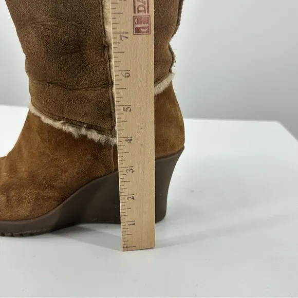 *UGG Tall Wedge Boots Tan Suede Sherpa Womens 8