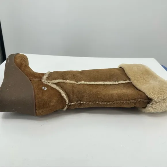 *UGG Tall Wedge Boots Tan Suede Sherpa Womens 8
