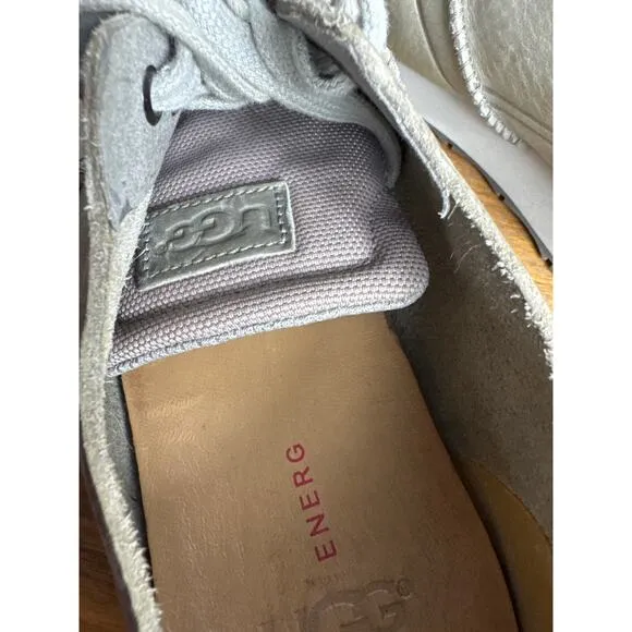 UGG Trigo Unlined Sneaker Men's 9 Tan Cream Leather Casual Shoes Lace Up GUC