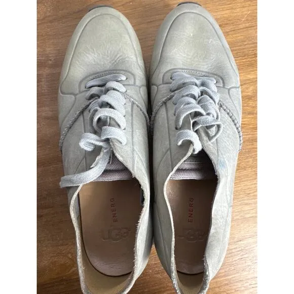 UGG Trigo Unlined Sneaker Men's 9 Tan Cream Leather Casual Shoes Lace Up GUC