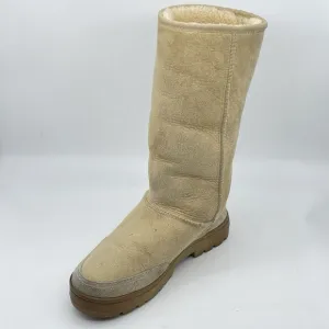 UGG Ultra Tall Tasman Braid Boots Women's 8 Beige Leather Sheepskin Wool Lining