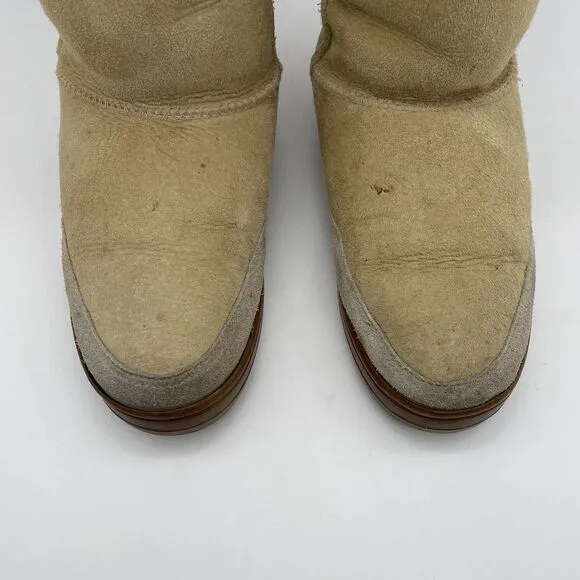 UGG Ultra Tall Tasman Braid Boots Women's 8 Beige Leather Sheepskin Wool Lining