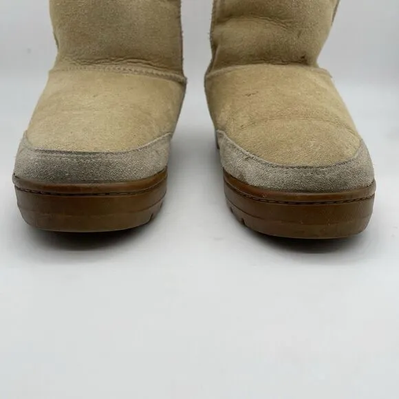 UGG Ultra Tall Tasman Braid Boots Women's 8 Beige Leather Sheepskin Wool Lining