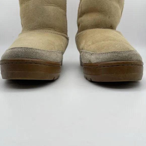 UGG Ultra Tall Tasman Braid Boots Women's 8 Beige Leather Sheepskin Wool Lining