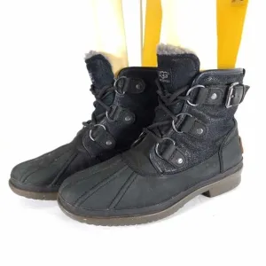 UGG Women's Cecile US 6 Black Leather Waterproof Sheepskin Lined Duck Boots