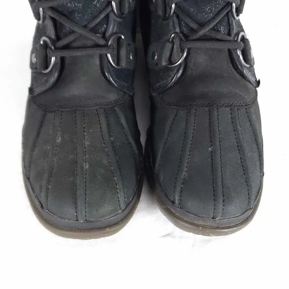UGG Women's Cecile US 6 Black Leather Waterproof Sheepskin Lined Duck Boots