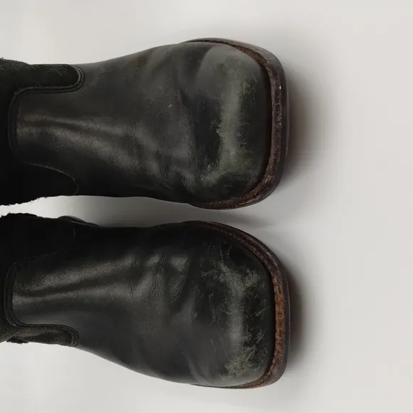 UGG women's size 7 black leather suede tall boots under knee pull on fuzzy