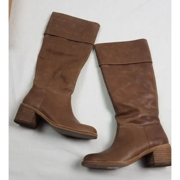 UGG Women's Sz. 6 Carlin Block Heel Tall Tan Knee High Boots NEW
