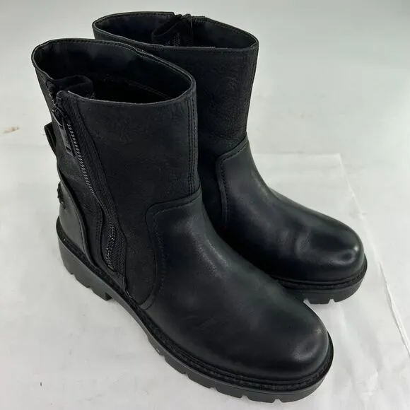 UGG Australia Polk Black Leather Zip Up Boots US 7 Lug Ankle Boot