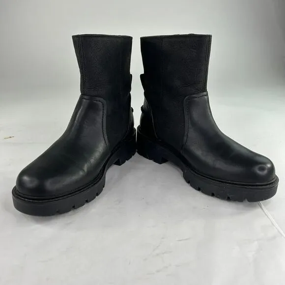 UGG Australia Polk Black Leather Zip Up Boots US 7 Lug Ankle Boot
