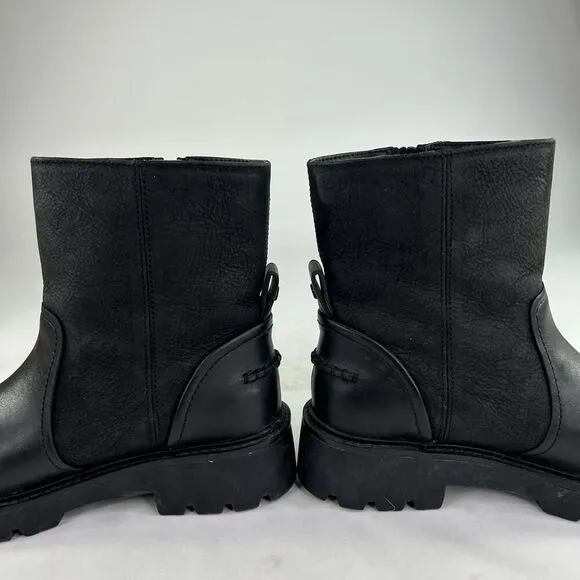 UGG Australia Polk Black Leather Zip Up Boots US 7 Lug Ankle Boot