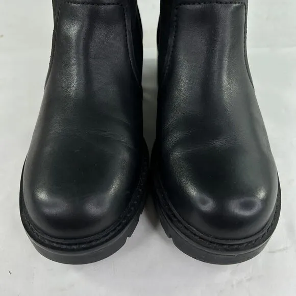 UGG Australia Polk Black Leather Zip Up Boots US 7 Lug Ankle Boot