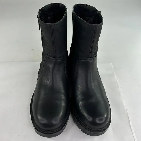 UGG Australia Polk Black Leather Zip Up Boots US 7 Lug Ankle Boot