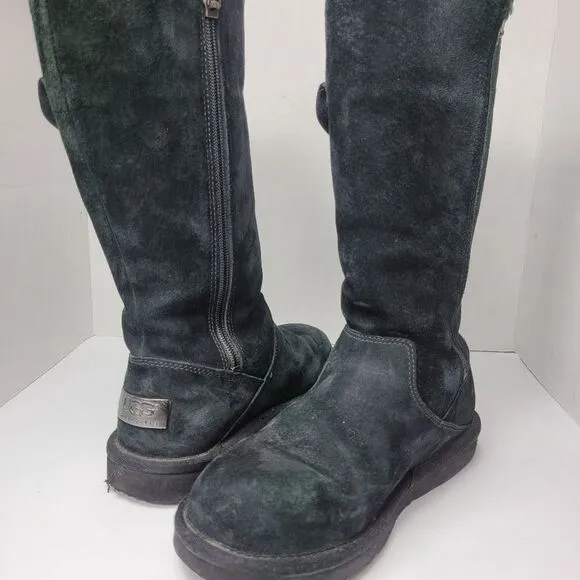 UGG Australia Women's 1895 Retro Cargo Tall Zip Black Sheepskin Boots Size 7