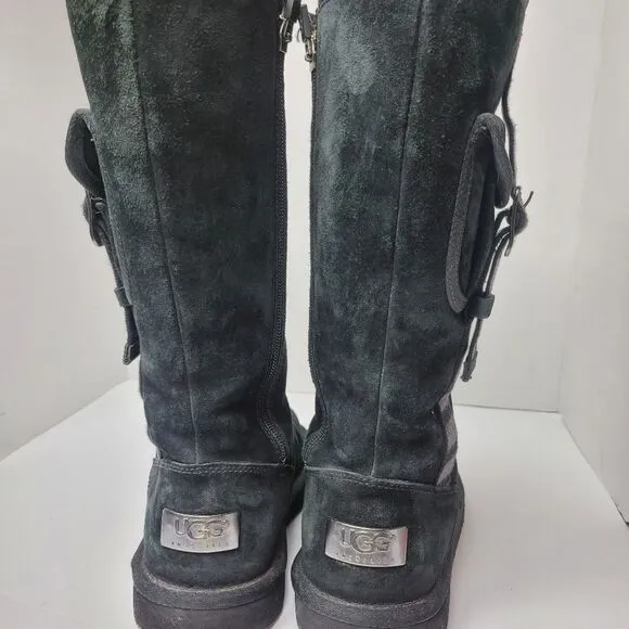UGG Australia Women's 1895 Retro Cargo Tall Zip Black Sheepskin Boots Size 7