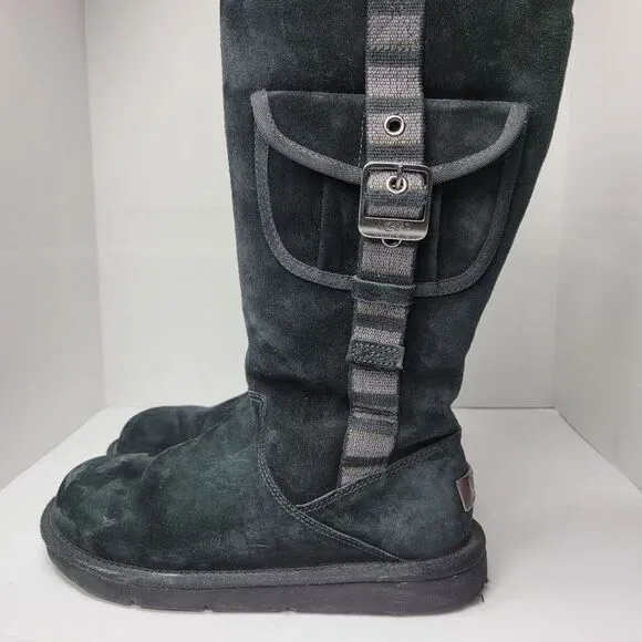 UGG Australia Women's 1895 Retro Cargo Tall Zip Black Sheepskin Boots Size 7