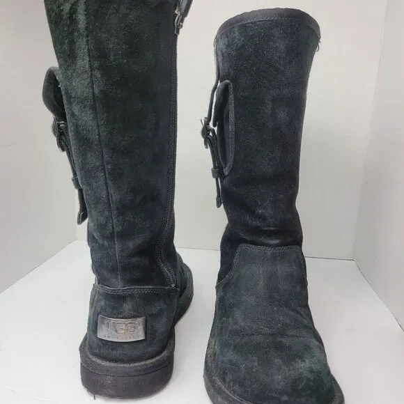 UGG Australia Women's 1895 Retro Cargo Tall Zip Black Sheepskin Boots Size 7