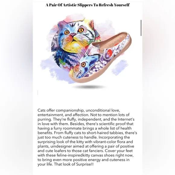 UIN Colorful Cat Print Cheer Up Slip-On Shoes!  Like New! Perfect condition!